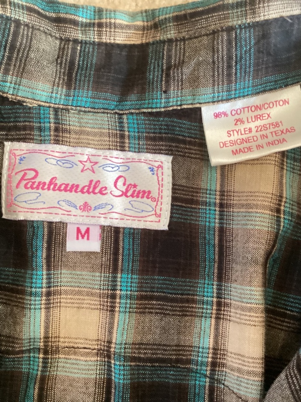 Beautiful Panhandle Slim Rhinestone Teal Floral Design Pearl Snap Western Shirt - Picture 8 of 9